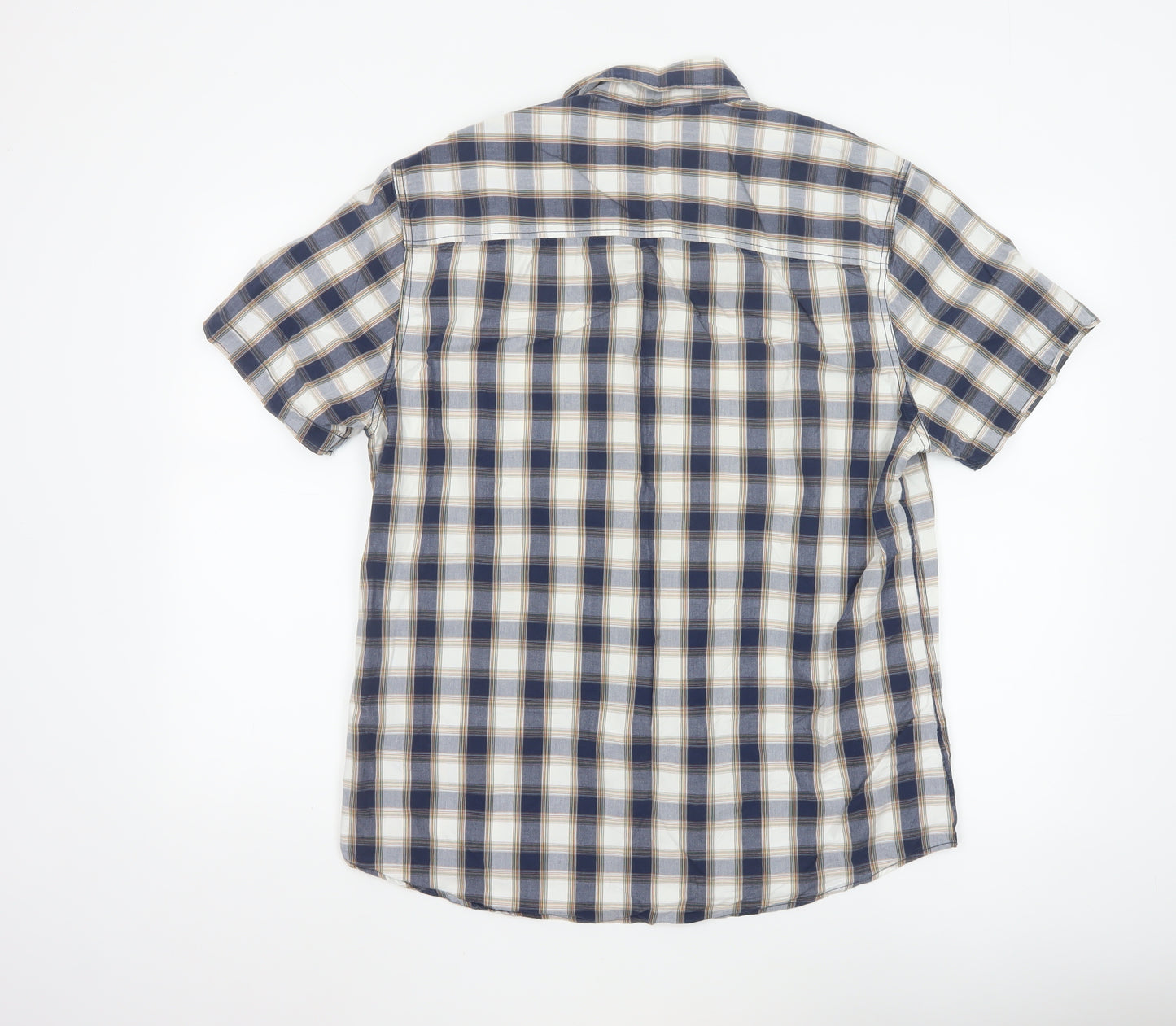 ACW85 Men's Blue Check Short Sleeve Button-Up Cotton Shirt L