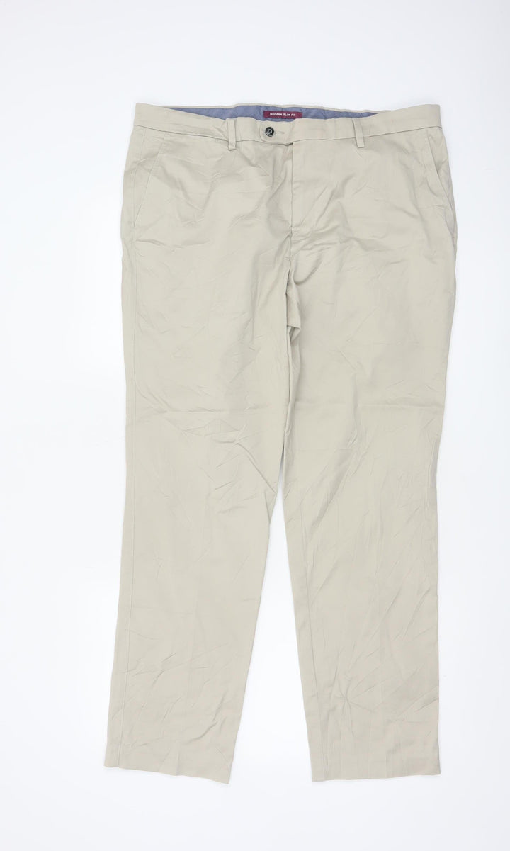 Marks and Spencer Men's Beige Chino Trousers Slim Fit 36W 31L