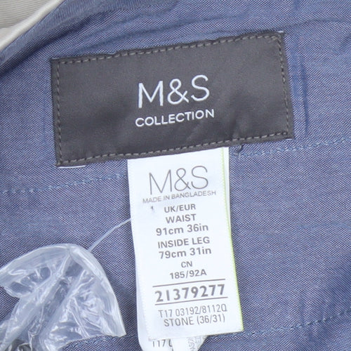 Marks and Spencer Men's Beige Chino Trousers Slim Fit 36W 31L