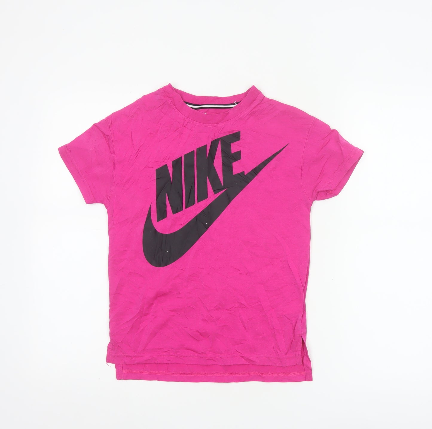 Nike Girls Pink Short Sleeve Logo T-Shirt Size 10-12 Years Cotton Blend