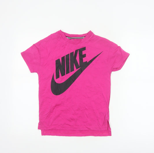 Nike Girls Pink Short Sleeve Logo T-Shirt Size 10-12 Years Cotton Blend