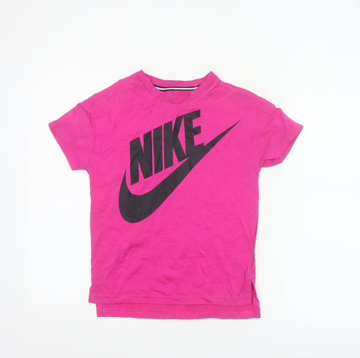 Nike Girls Pink Short Sleeve Logo T-Shirt Size 10-12 Years Cotton Blend
