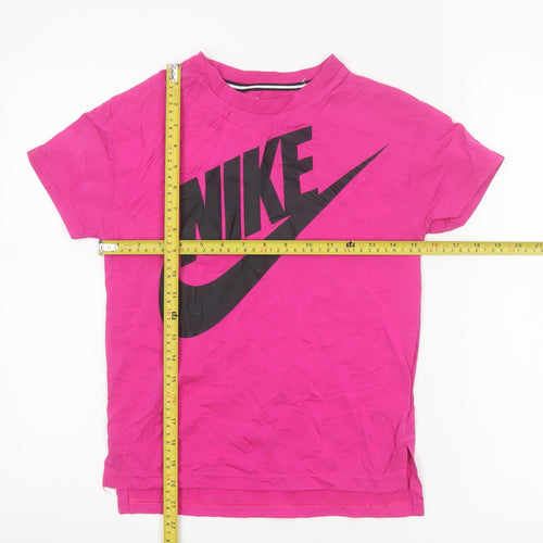 Nike Girls Pink Short Sleeve Logo T-Shirt Size 10-12 Years Cotton Blend