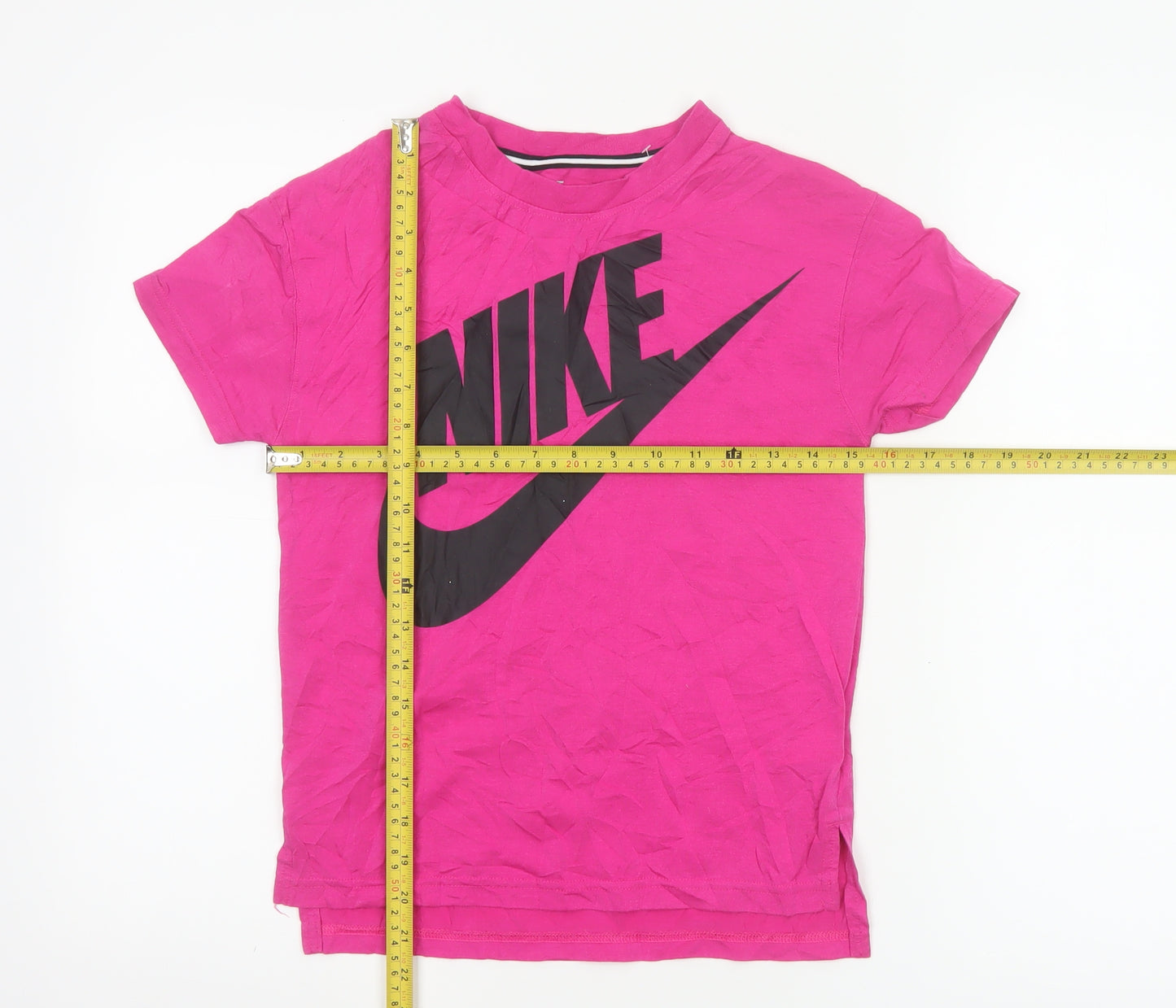 Nike Girls Pink Short Sleeve Logo T-Shirt Size 10-12 Years Cotton Blend