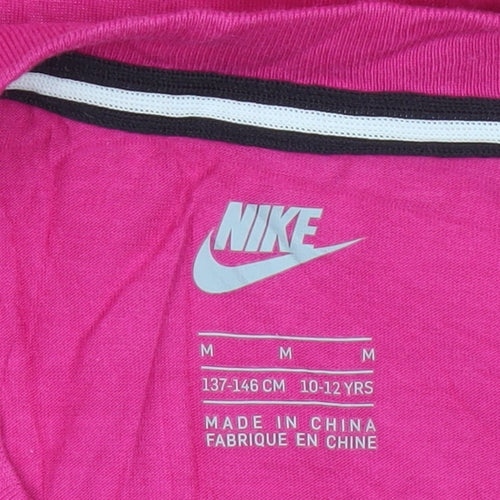 Nike Girls Pink Short Sleeve Logo T-Shirt Size 10-12 Years Cotton Blend