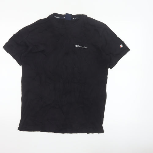 Champion Men's Black Small Crew Neck Cotton Sports T-Shirt