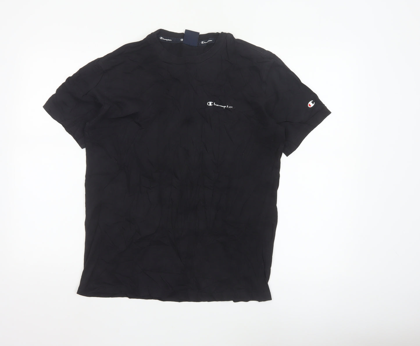 Champion Men's Black Small Crew Neck Cotton Sports T-Shirt