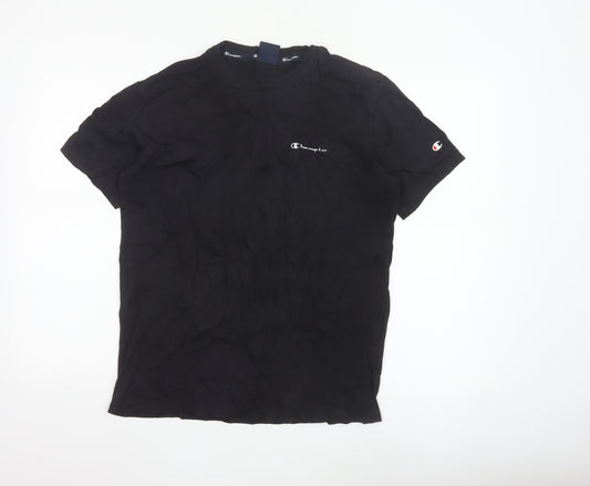 Champion Men's Black Small Crew Neck Cotton Sports T-Shirt