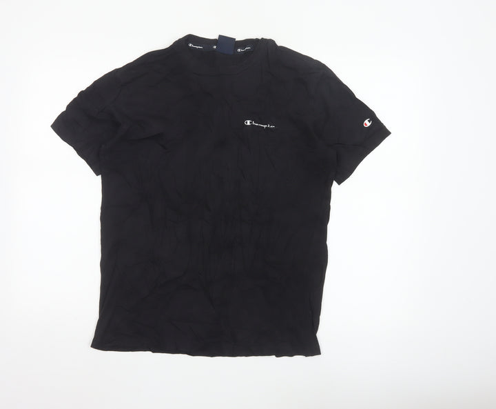 Champion Men's Black Small Crew Neck Cotton Sports T-Shirt