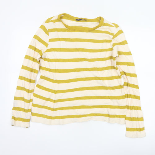 Marks and Spencer Women’s Yellow Striped Long Sleeve Cotton T-Shirt Size 10