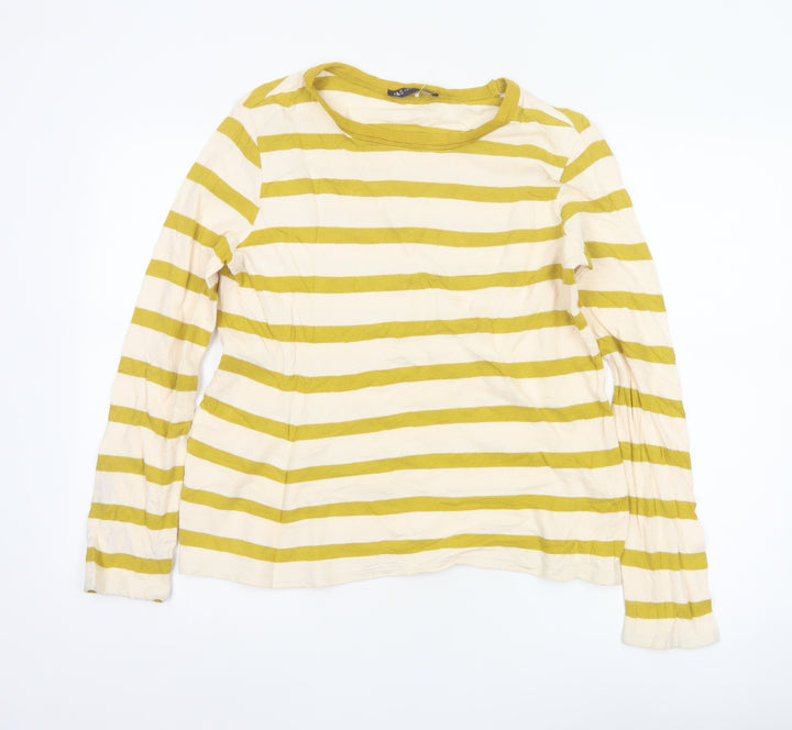 Marks and Spencer Women’s Yellow Striped Long Sleeve Cotton T-Shirt Size 10