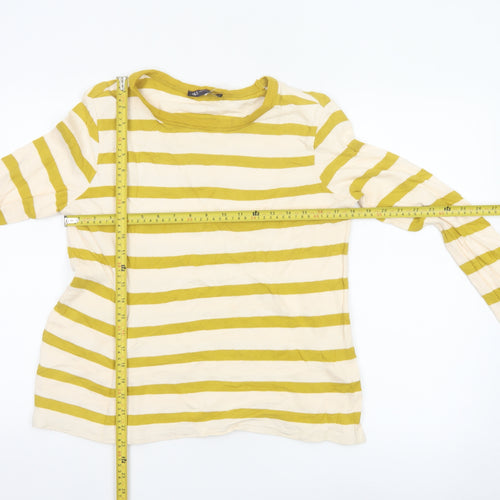 Marks and Spencer Women’s Yellow Striped Long Sleeve Cotton T-Shirt Size 10
