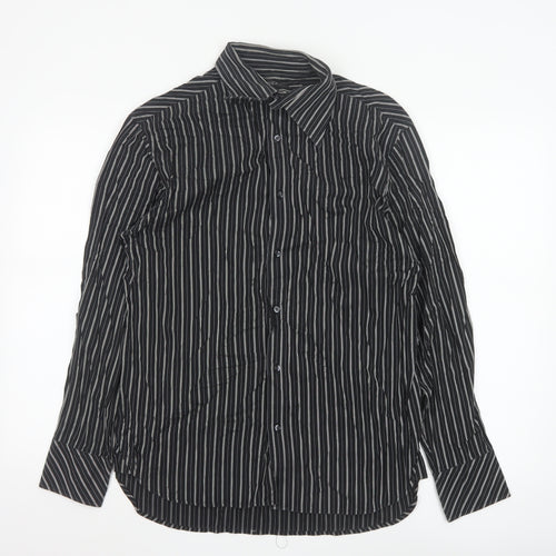 Next Men's Black Striped Cotton Long Sleeve Button-Up Shirt M