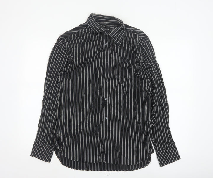 Next Men's Black Striped Cotton Long Sleeve Button-Up Shirt M