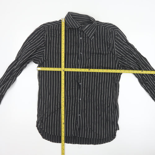Next Men's Black Striped Cotton Long Sleeve Button-Up Shirt M