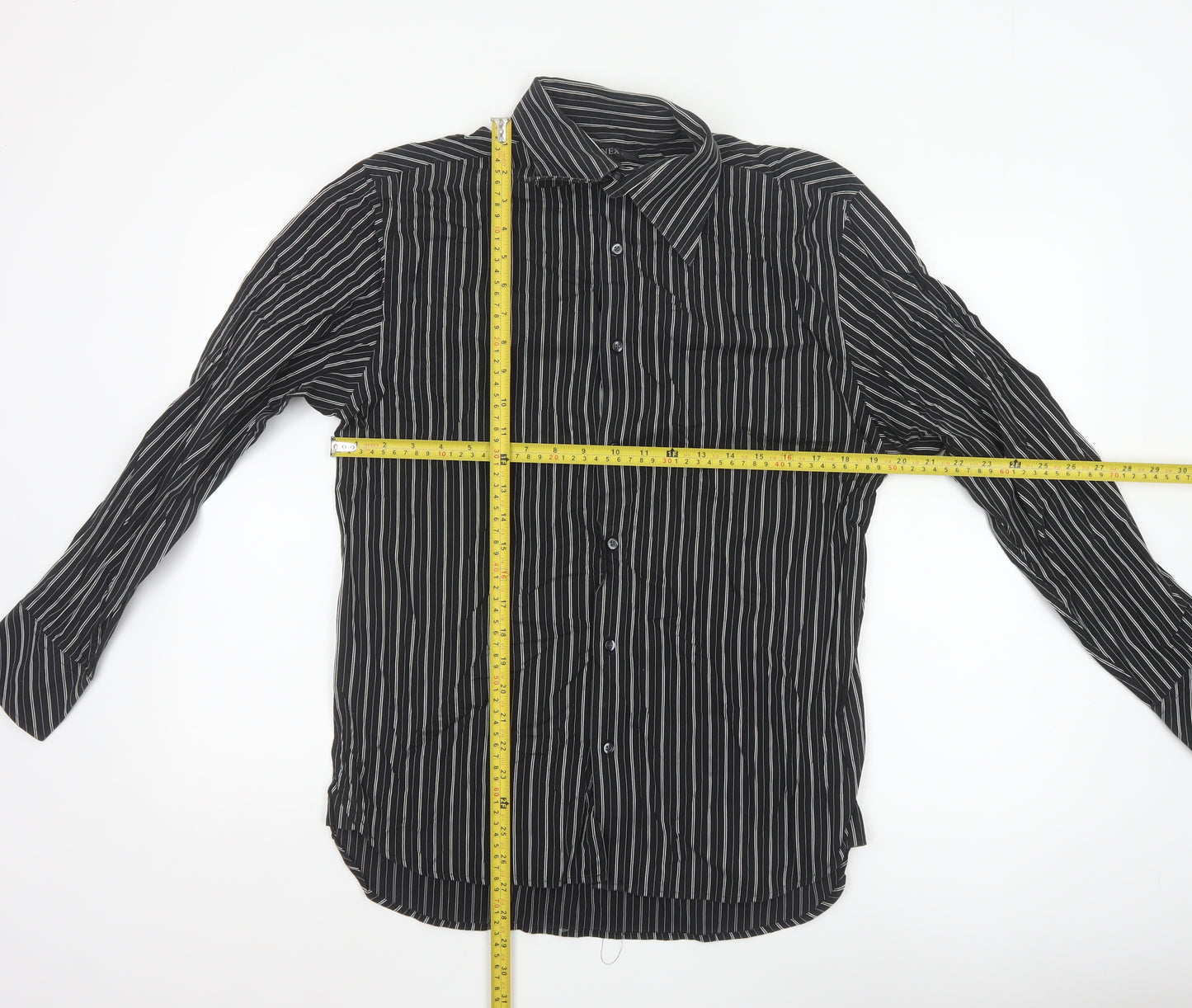 Next Men's Black Striped Cotton Long Sleeve Button-Up Shirt M