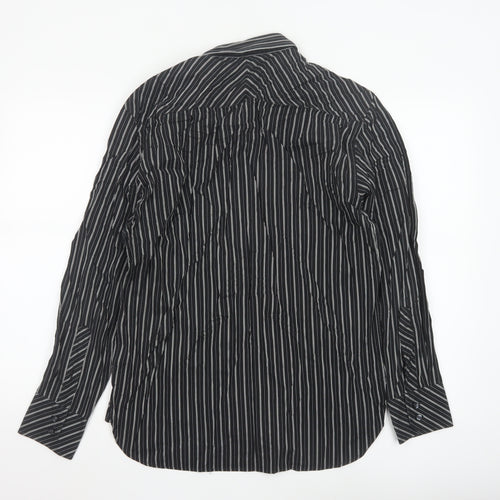 Next Men's Black Striped Cotton Long Sleeve Button-Up Shirt M