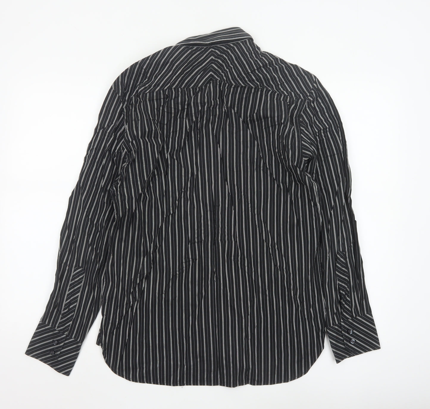 Next Men's Black Striped Cotton Long Sleeve Button-Up Shirt M