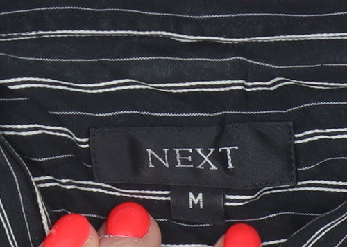 Next Men's Black Striped Cotton Long Sleeve Button-Up Shirt M