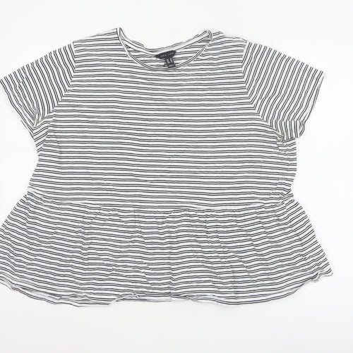 New Look Women's White Striped Peplum Cotton T-Shirt UK 18