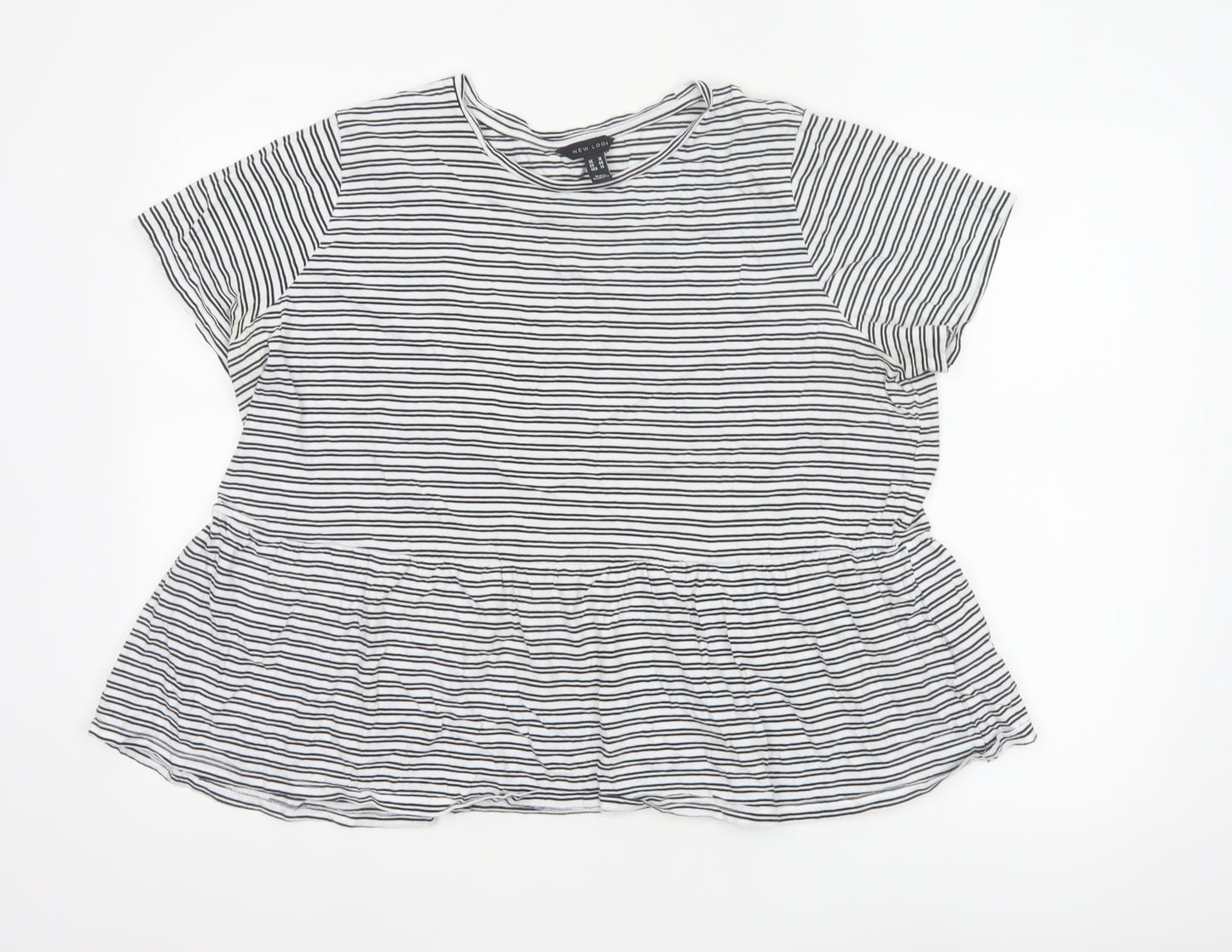 New Look Women's White Striped Peplum Cotton T-Shirt UK 18