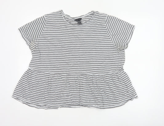 New Look Women's White Striped Peplum Cotton T-Shirt UK 18
