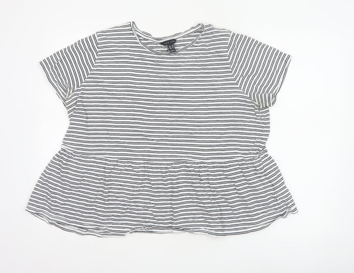 New Look Women's White Striped Peplum Cotton T-Shirt UK 18