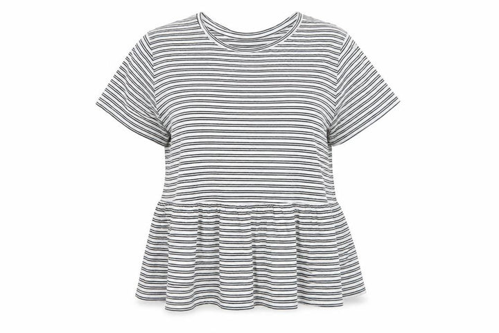 New Look Women's White Striped Peplum Cotton T-Shirt UK 18