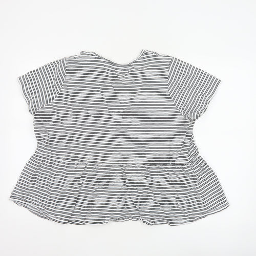 New Look Women's White Striped Peplum Cotton T-Shirt UK 18