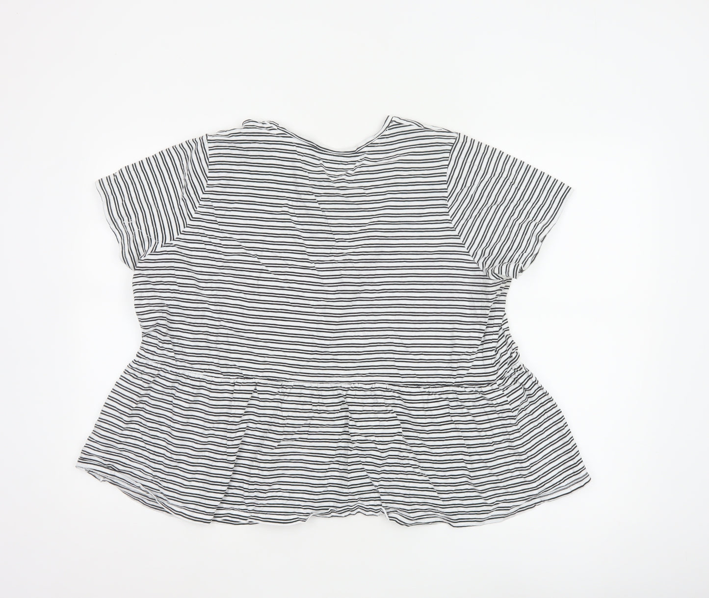 New Look Women's White Striped Peplum Cotton T-Shirt UK 18