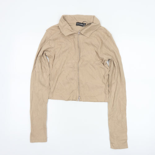 PrettyLittleThing Women Beige Cropped Zip Blouse UK 12