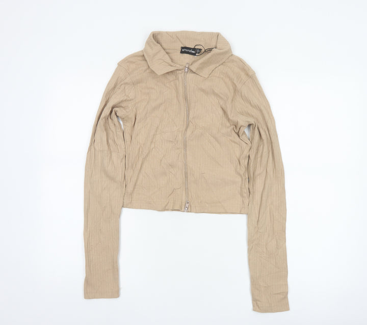 PrettyLittleThing Women Beige Cropped Zip Blouse UK 12