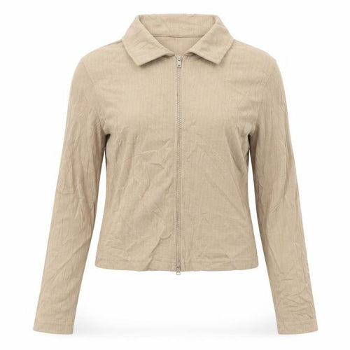 PrettyLittleThing Women Beige Cropped Zip Blouse UK 12