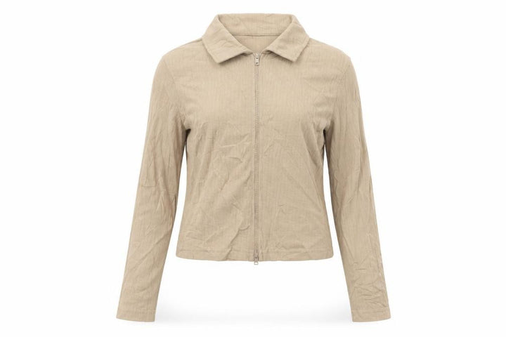 PrettyLittleThing Women Beige Cropped Zip Blouse UK 12