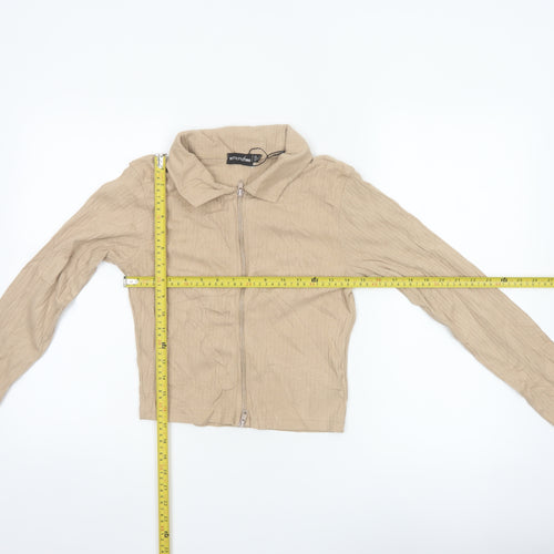 PrettyLittleThing Women Beige Cropped Zip Blouse UK 12