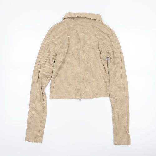 PrettyLittleThing Women Beige Cropped Zip Blouse UK 12
