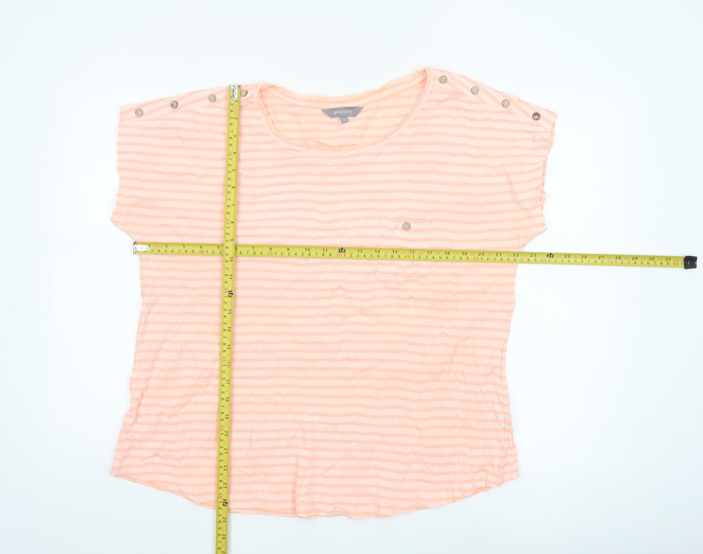 Principles Women's Orange Striped Cotton Blend Short Sleeve T-Shirt Size 16