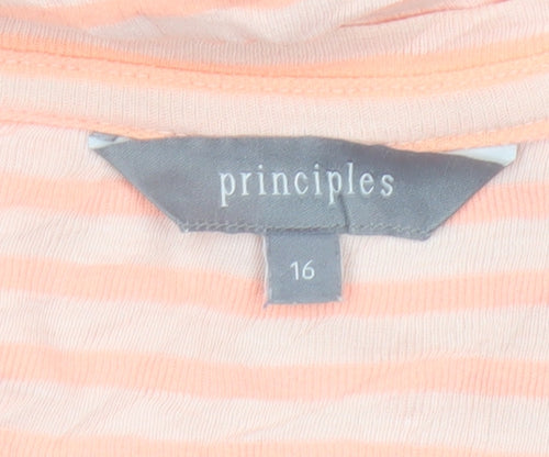 Principles Women's Orange Striped Cotton Blend Short Sleeve T-Shirt Size 16