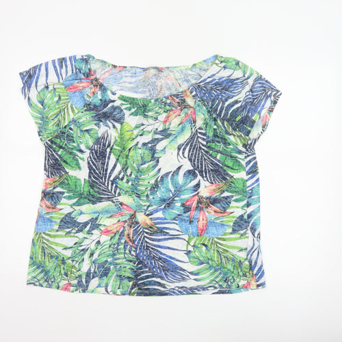 Principles Women Green Multi Leaf Print Short Sleeve Top Size 16