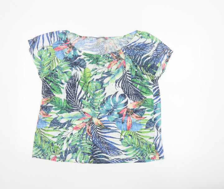 Principles Women Green Multi Leaf Print Short Sleeve Top Size 16