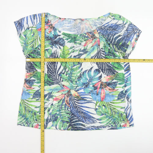 Principles Women Green Multi Leaf Print Short Sleeve Top Size 16