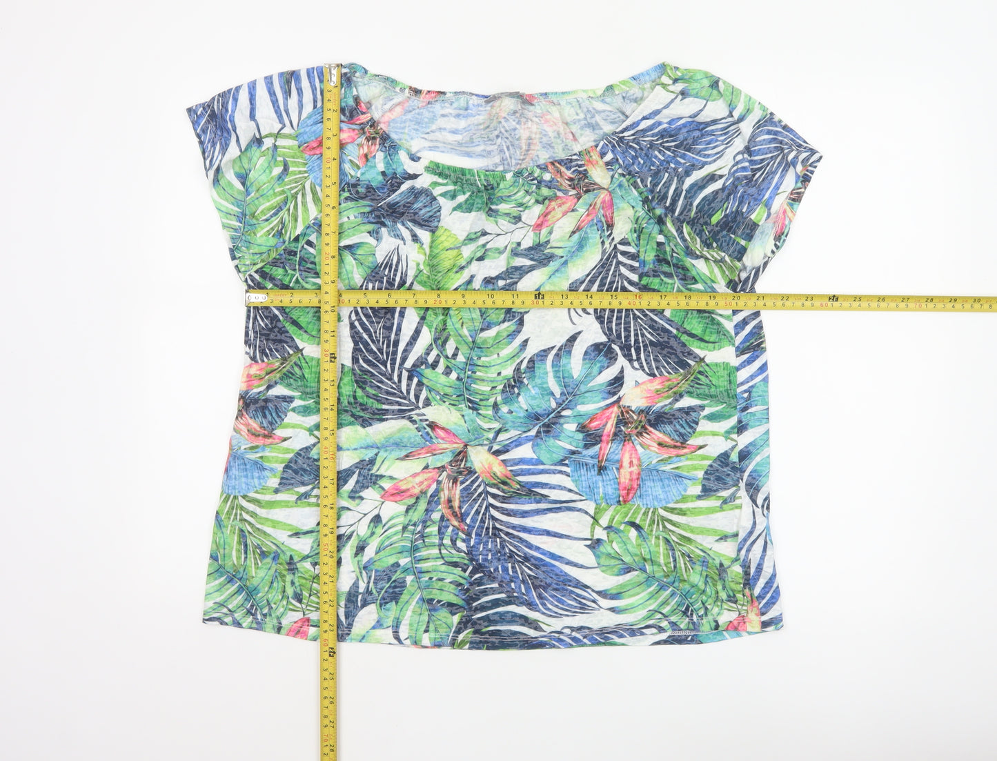 Principles Women Green Multi Leaf Print Short Sleeve Top Size 16