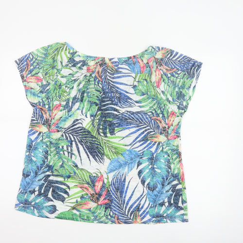 Principles Women Green Multi Leaf Print Short Sleeve Top Size 16