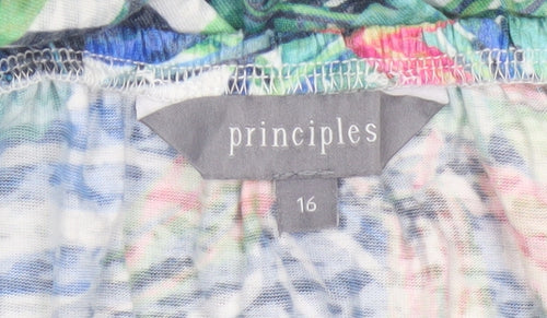 Principles Women Green Multi Leaf Print Short Sleeve Top Size 16