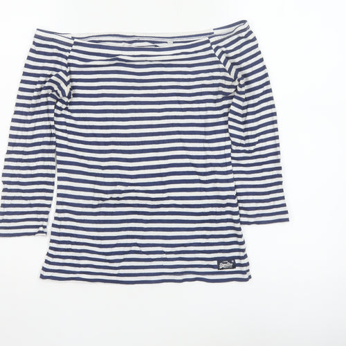 Superdry Women's Navy White Striped Boat Neck Top S