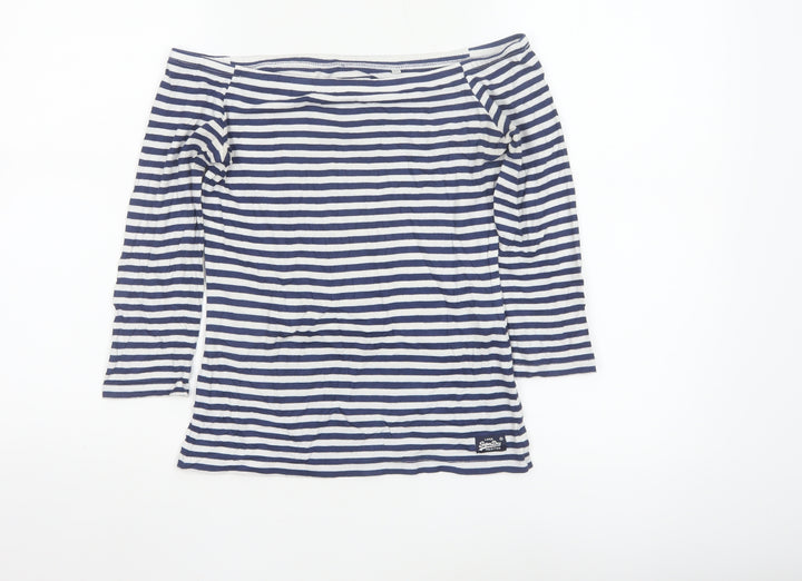Superdry Women's Navy White Striped Boat Neck Top S