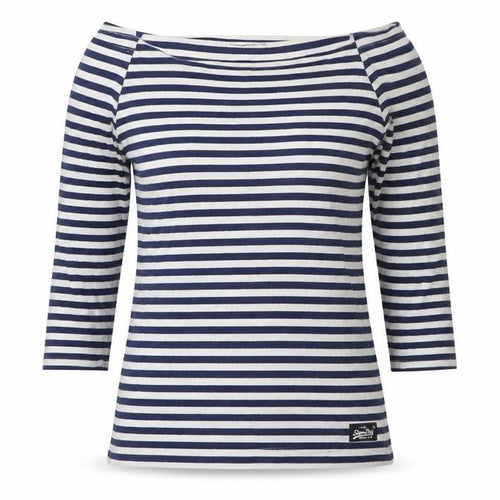 Superdry Women's Navy White Striped Boat Neck Top S