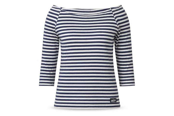 Superdry Women's Navy White Striped Boat Neck Top S
