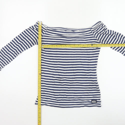 Superdry Women's Navy White Striped Boat Neck Top S