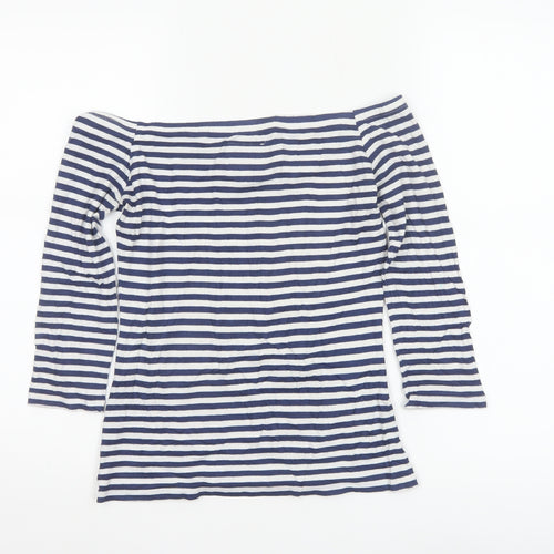 Superdry Women's Navy White Striped Boat Neck Top S